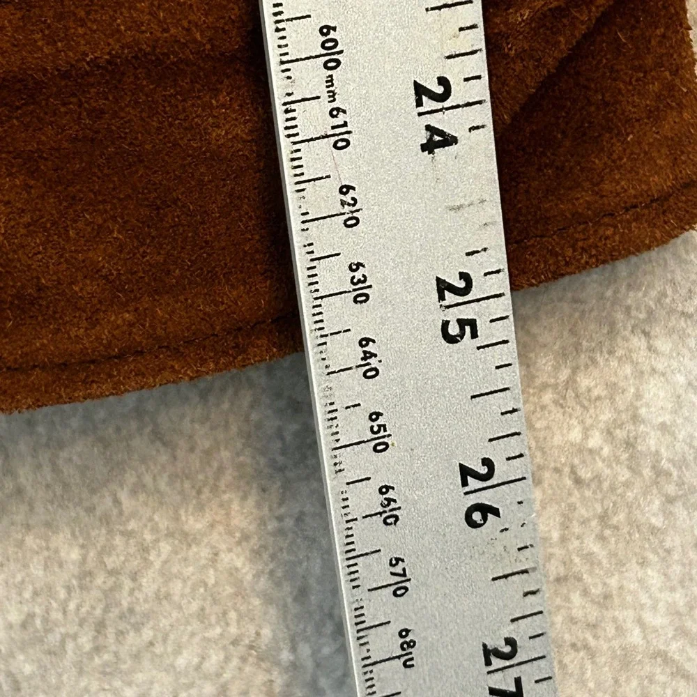 Men's Heavy‎ Suede Leather Coat XL Brown Button Front Car Coat Vintage Workwear